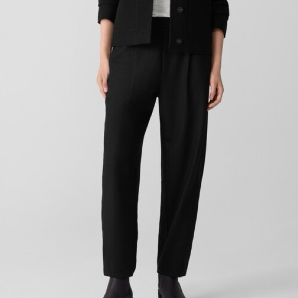 Eileen Fisher Felted Wool Jersey Lantern Pant Regenerative Wool in Black Medium